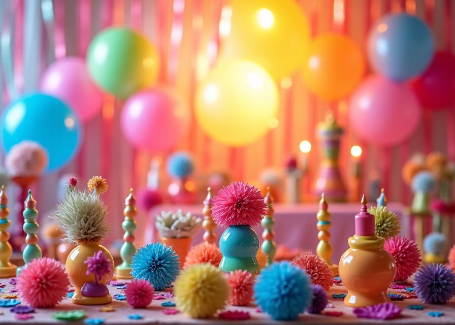 Colorful themed party decorations